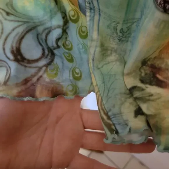 Y2K Impulse California Green Graphic Blouse Lettuce Trim XL - Picture 6 of 7